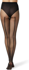 HUE Women's Opaque Tights with Control Top Sheer Rib Black Dotted S/M1