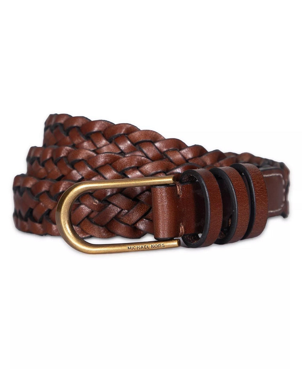 Michael Kors Women's Braided Leather Belt Luggage L/XL0