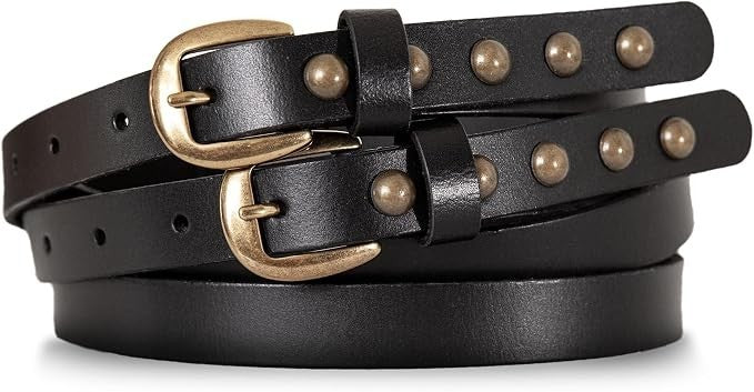 Lucky Brand Women's Double Buckle Studded Leather Belt Black Small0