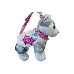 Poochie & Co Little Girls Plush Animal Shaped Purse, Pink/Grey Husky0