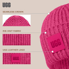 UGG Womens Chunky Rib Beanie with UGG Logo Chroma Pink One Size3