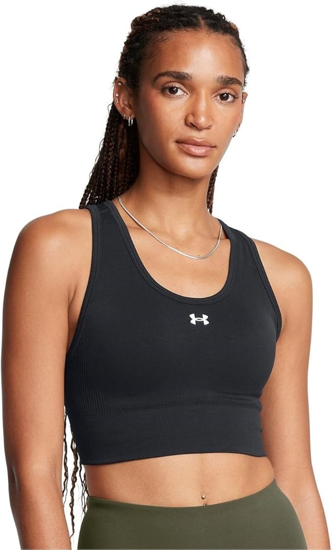 Under Armour Women's Vanish Seamless Mid Impact Sports Bra, Black/White, X-Large1