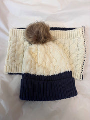 Halston Cable Knit Colorblock Pom Beanie & Neck Warmer Set 0