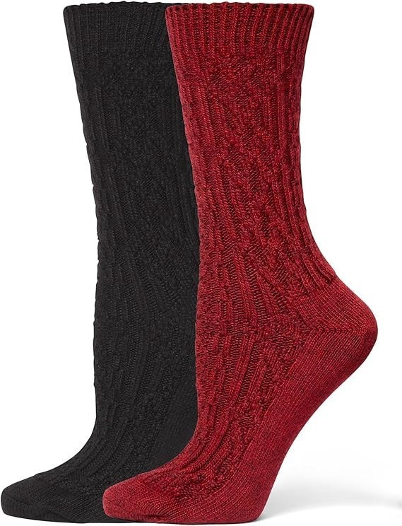 HUE Women's 2 Pair Crew Length Boot Socks, Rio Red Cable, One Size1