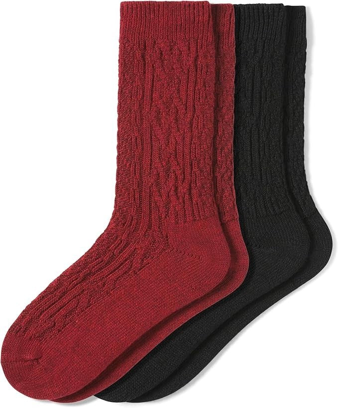 HUE Women's 2 Pair Crew Length Boot Socks, Rio Red Cable, One Size0