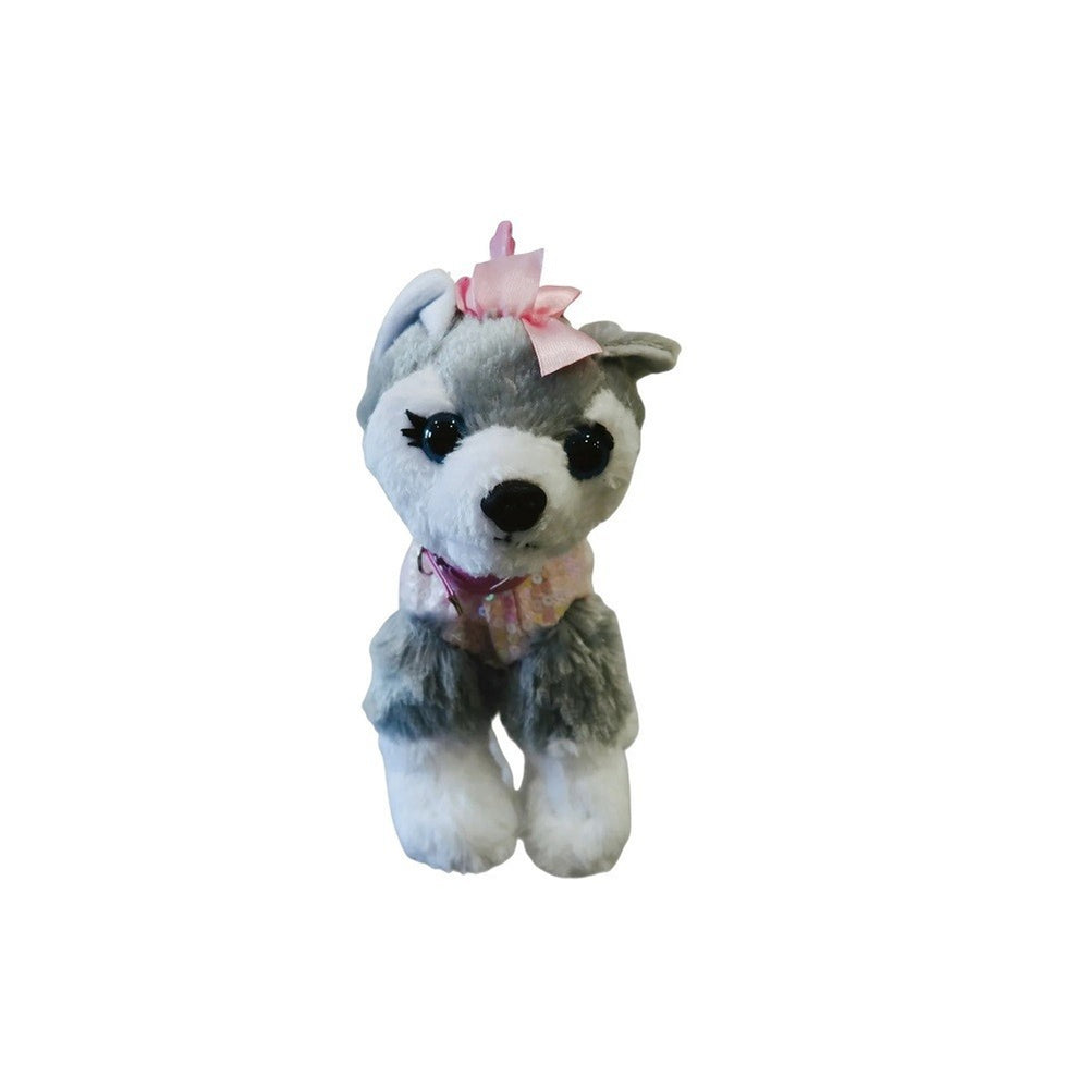 Poochie & Co Little Girls Plush Animal Shaped Purse, Pink/Grey Husky2