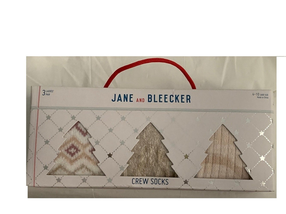 Jane And Bleecker Women's 3Pairs Holiday Crew Socks Sepia Rose Size 4-101