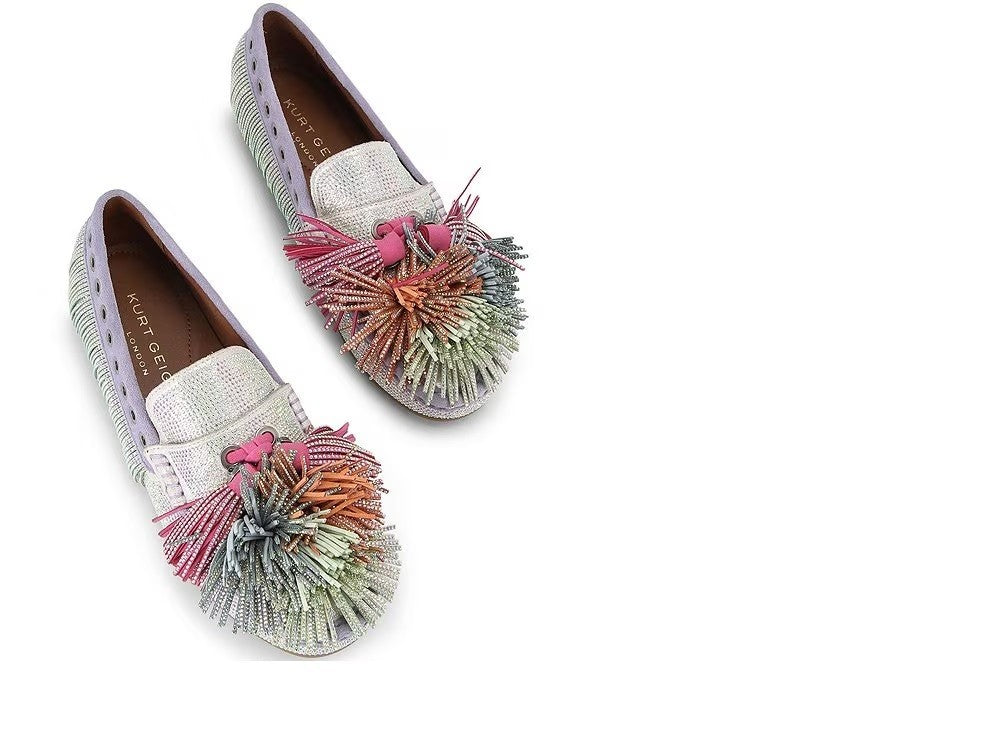 Kurt Geiger London Pom Pom Suede Embellished Fringe Tassel Loafers 91
