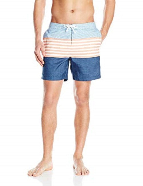 Original Penguin Men's Engineered Stripe Volley Swim Trunk - Size 380