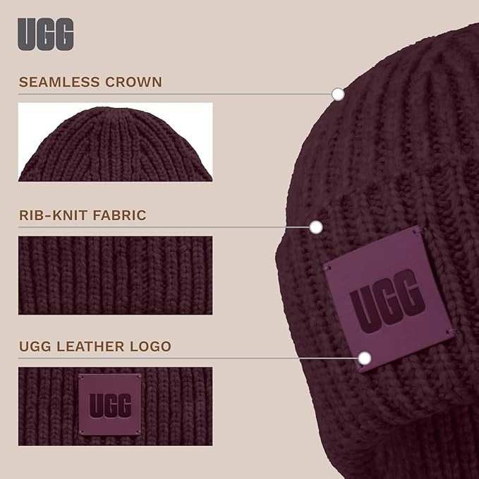 UGG Womens Chunky Rib Beanie with UGG Logo Wild Grape One Size3