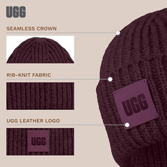 UGG Womens Chunky Rib Beanie with UGG Logo Wild Grape One Size3