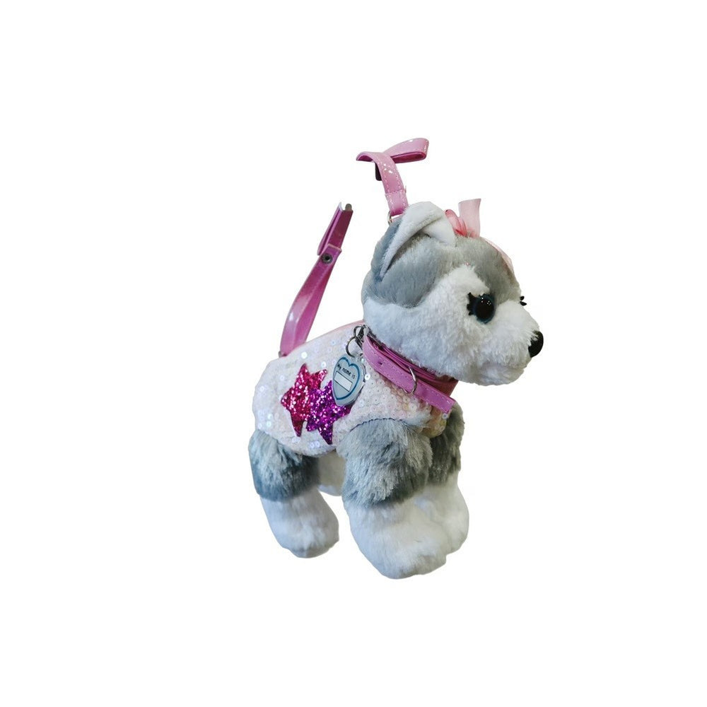 Poochie & Co Little Girls Plush Animal Shaped Purse, Pink/Grey Husky1