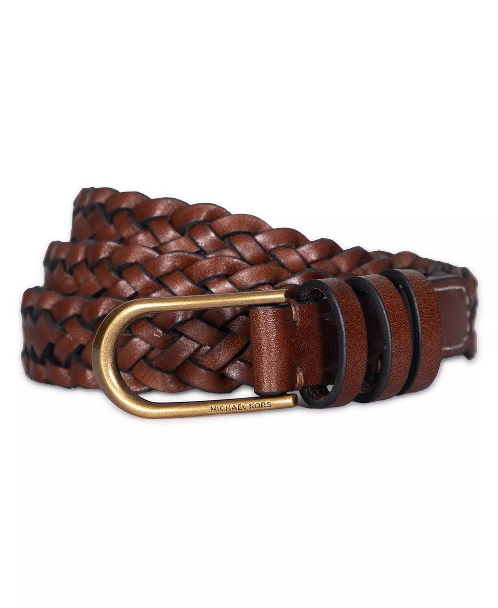 Michael Kors Women's Braided Leather Belt Luggage L/XL0