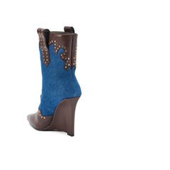 Azalea Wang Tallulah Denim Wedge Western Bootie 8 M US2