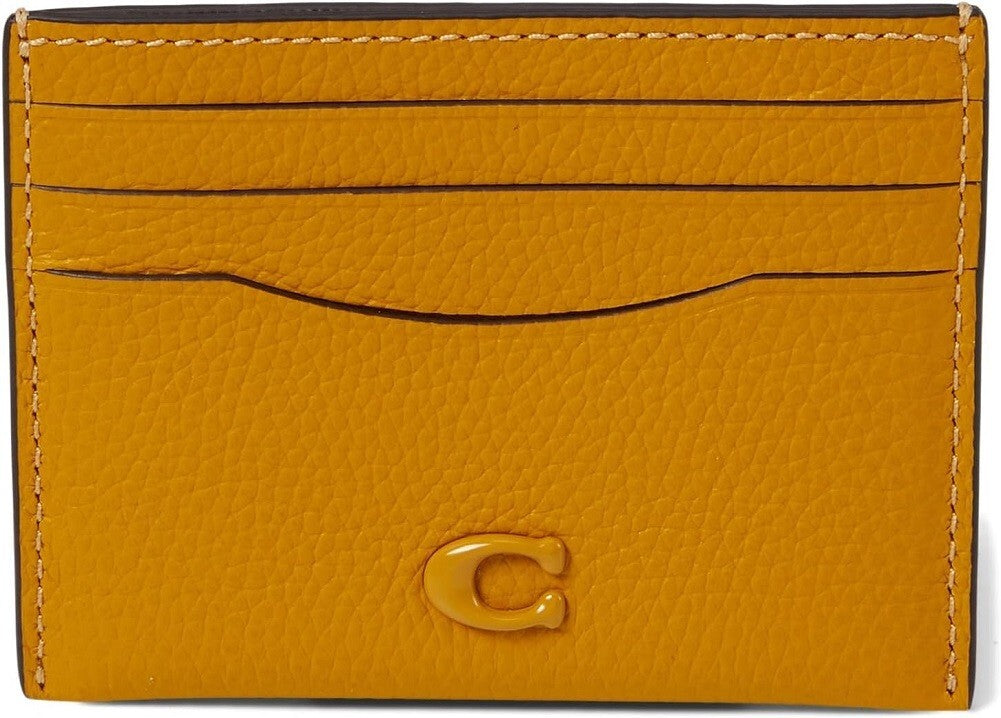 COACH Pebble Leather Flat Card Case Yellow Gold One Size0