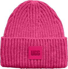 UGG Womens Chunky Rib Beanie with UGG Logo Chroma Pink One Size0