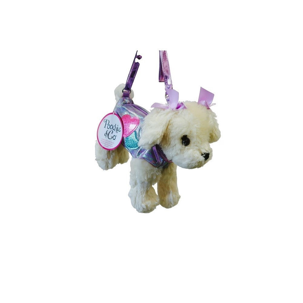 Poochie & Co Little Girls Plush Animal Shaped Purse Maltese Mindy Beige /Purple1
