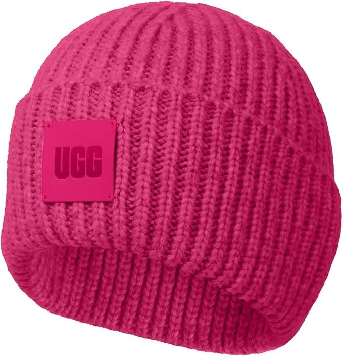 UGG Womens Chunky Rib Beanie with UGG Logo Chroma Pink One Size2