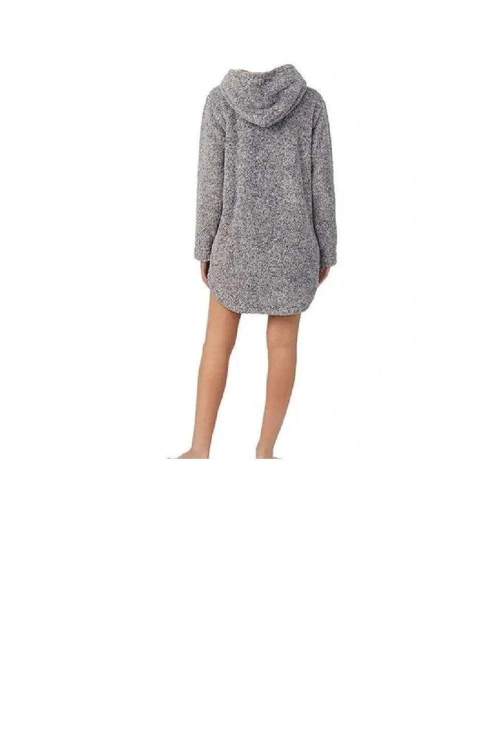 Peanuts Women's Long Sleeve Round Plush Hooded Tunic Grey Medium1