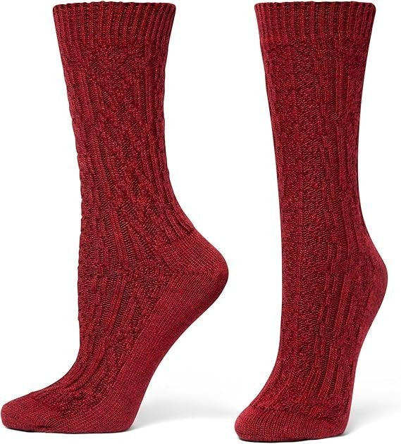 HUE Women's 2 Pair Crew Length Boot Socks, Rio Red Cable, One Size2