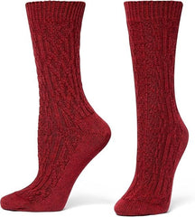 HUE Women's 2 Pair Crew Length Boot Socks, Rio Red Cable, One Size2