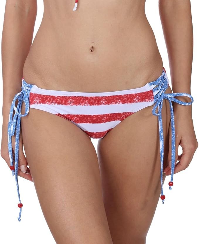 HEAT Swimwear Women's Criss-Cross US Flag Tie Side Bikini Bottom Small0