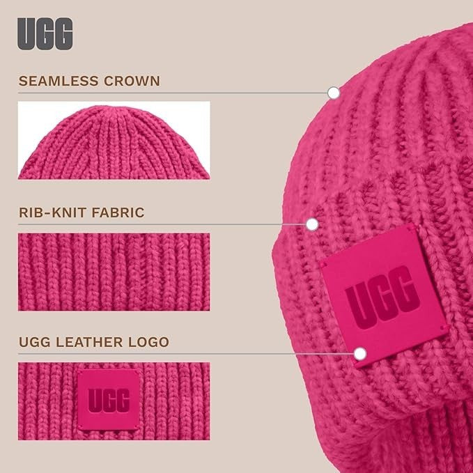 UGG Womens Chunky Rib Beanie with UGG Logo Chroma Pink One Size3