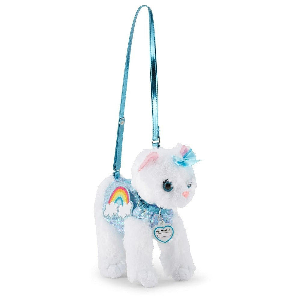 Poochie & Co Little Girls Plush Animal Shaped Cat Purse, Sequin Blue/White0