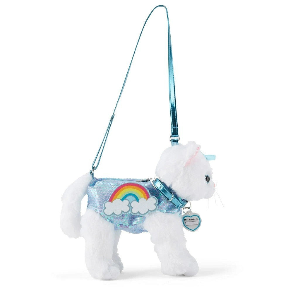 Poochie & Co Little Girls Plush Animal Shaped Cat Purse, Sequin Blue/White1