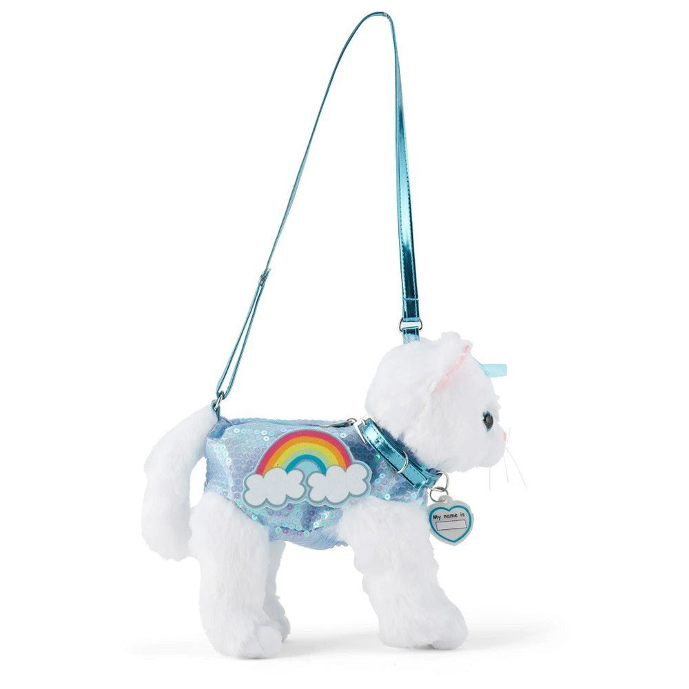 Poochie & Co Little Girls Plush Animal Shaped Cat Purse, Sequin Blue/White1