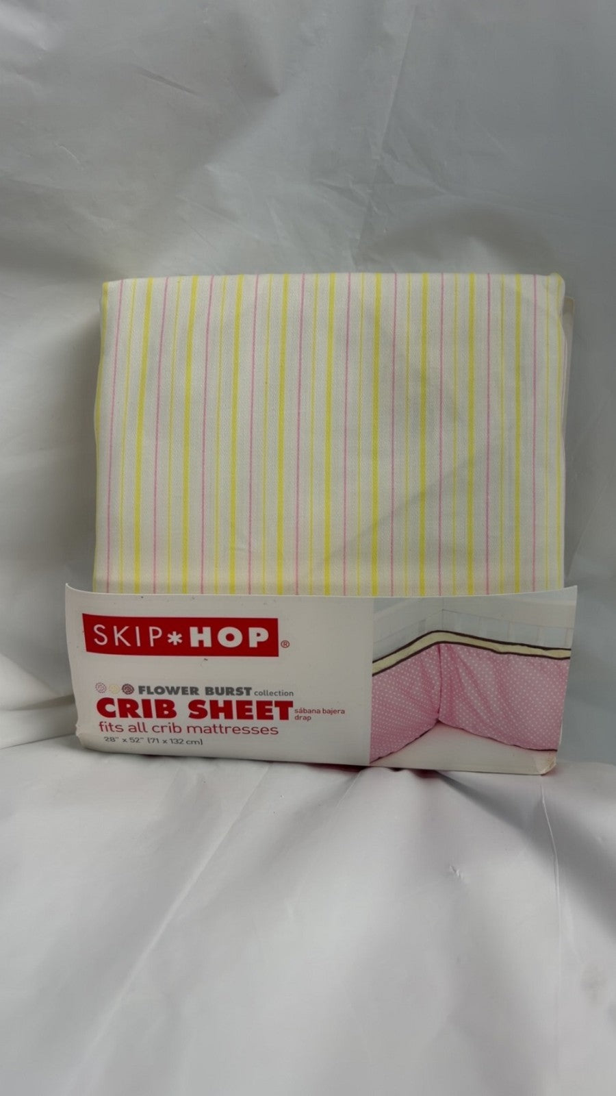 Skip Hop Crib Sheet 28" X 52" Stripes Pink/Yellow/White0